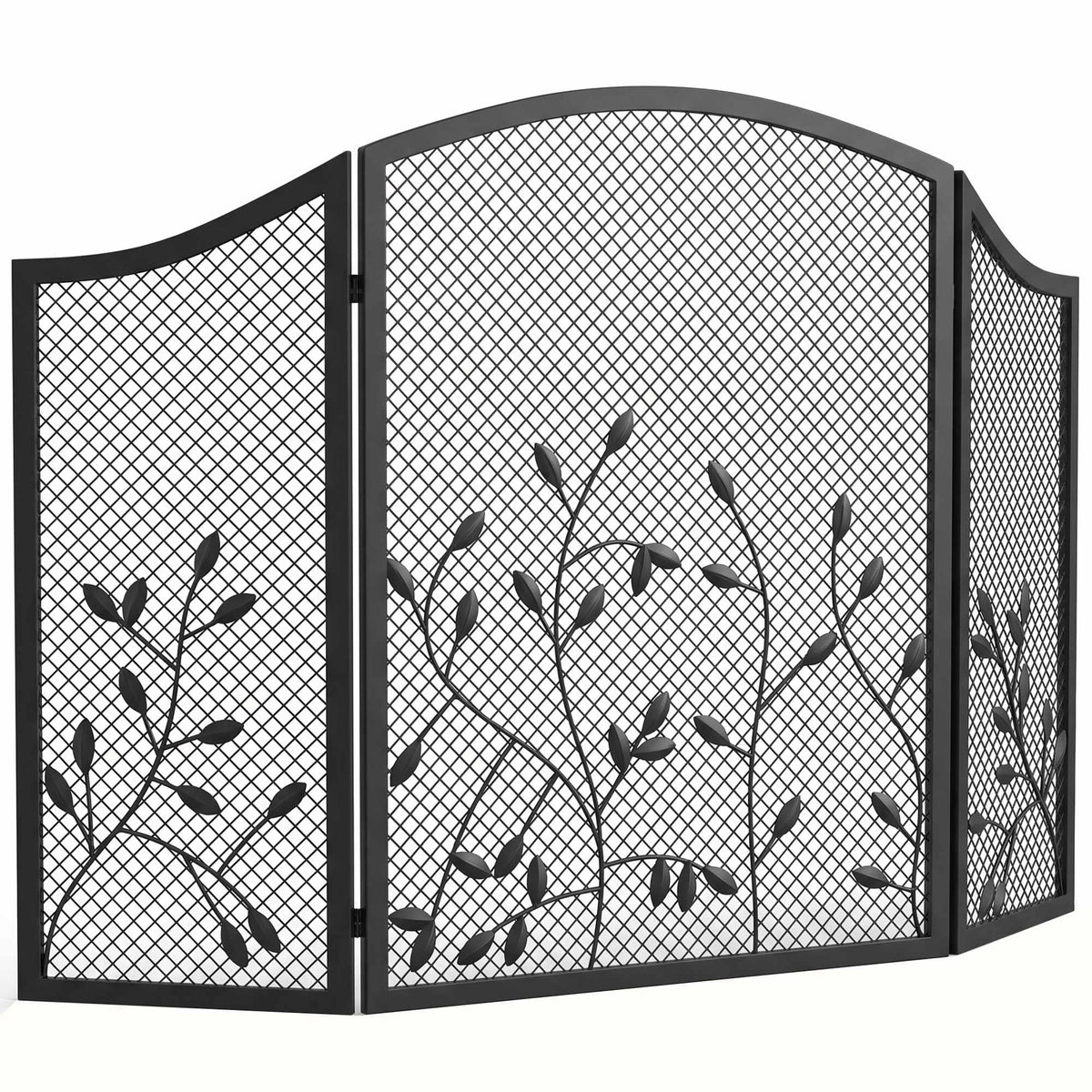 3-Panel Black Metal Fireplace Screen, Heat Resistant