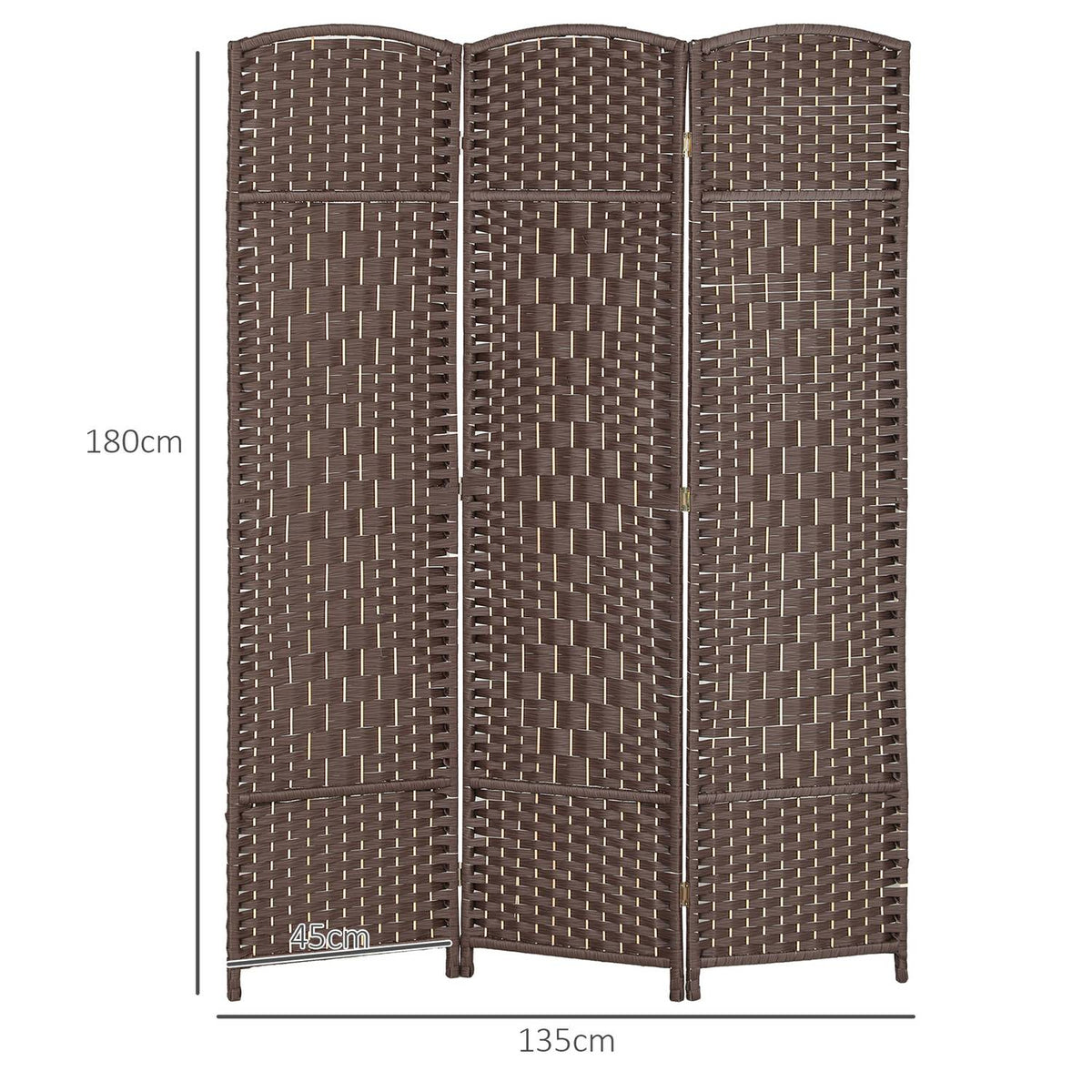 3-Panel Folding Room Divider, Brown Polypropylene, Pine Wood