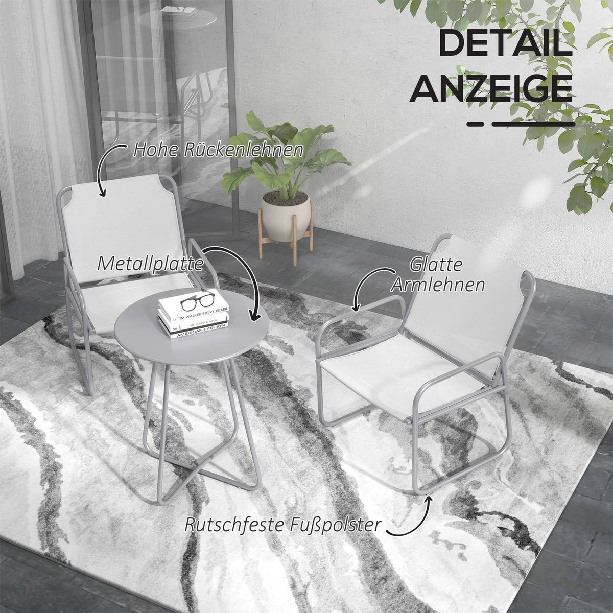 3 Pcs. Bistro Set, Balcony Furniture Set Including 1 Table, 2 Chairs, Garden Furniture Set, Garden Furniture Set For Garden, Terrace, Mesh, Light Gray