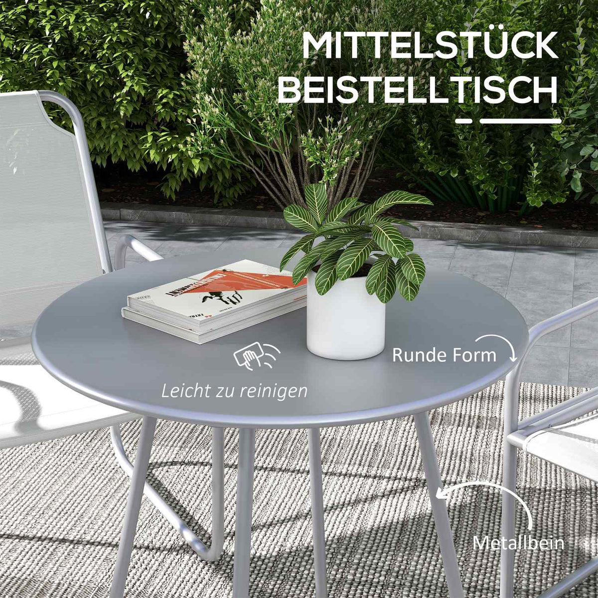 3 Pcs. Bistro Set, Balcony Furniture Set Including 1 Table, 2 Chairs, Garden Furniture Set, Garden Furniture Set For Garden, Terrace, Mesh, Light Gray