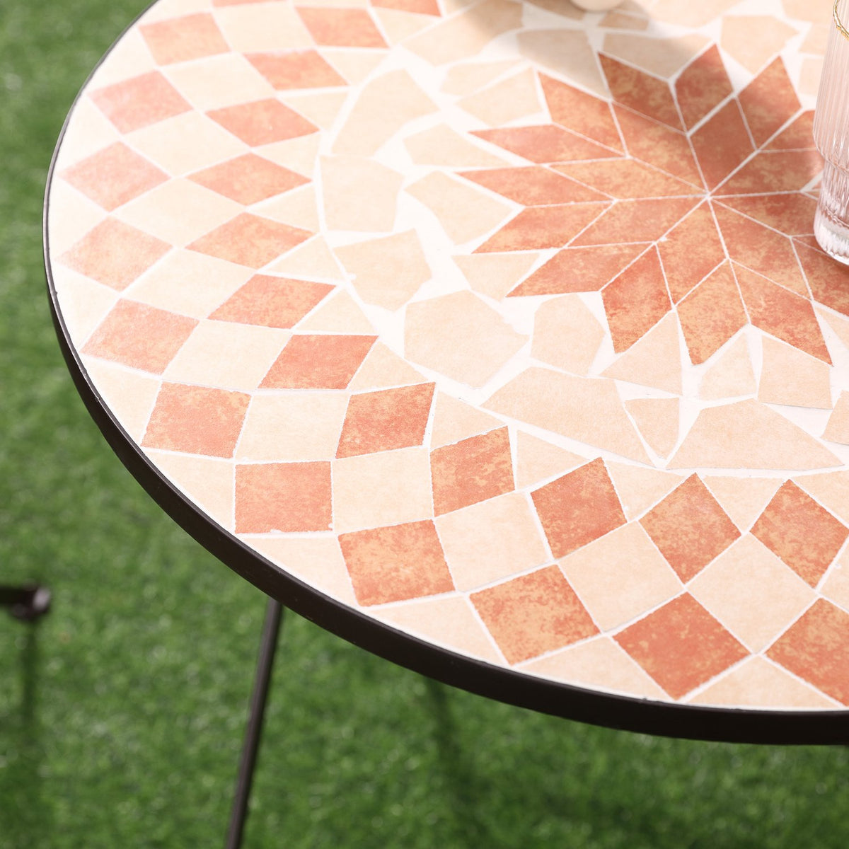 3 Pcs. Bistro Set Garden Furniture Set Balcony Set With 1 Coffee Table, 2 Folding Chairs, Seating Group With Mosaic Pattern, Metal, Coffee