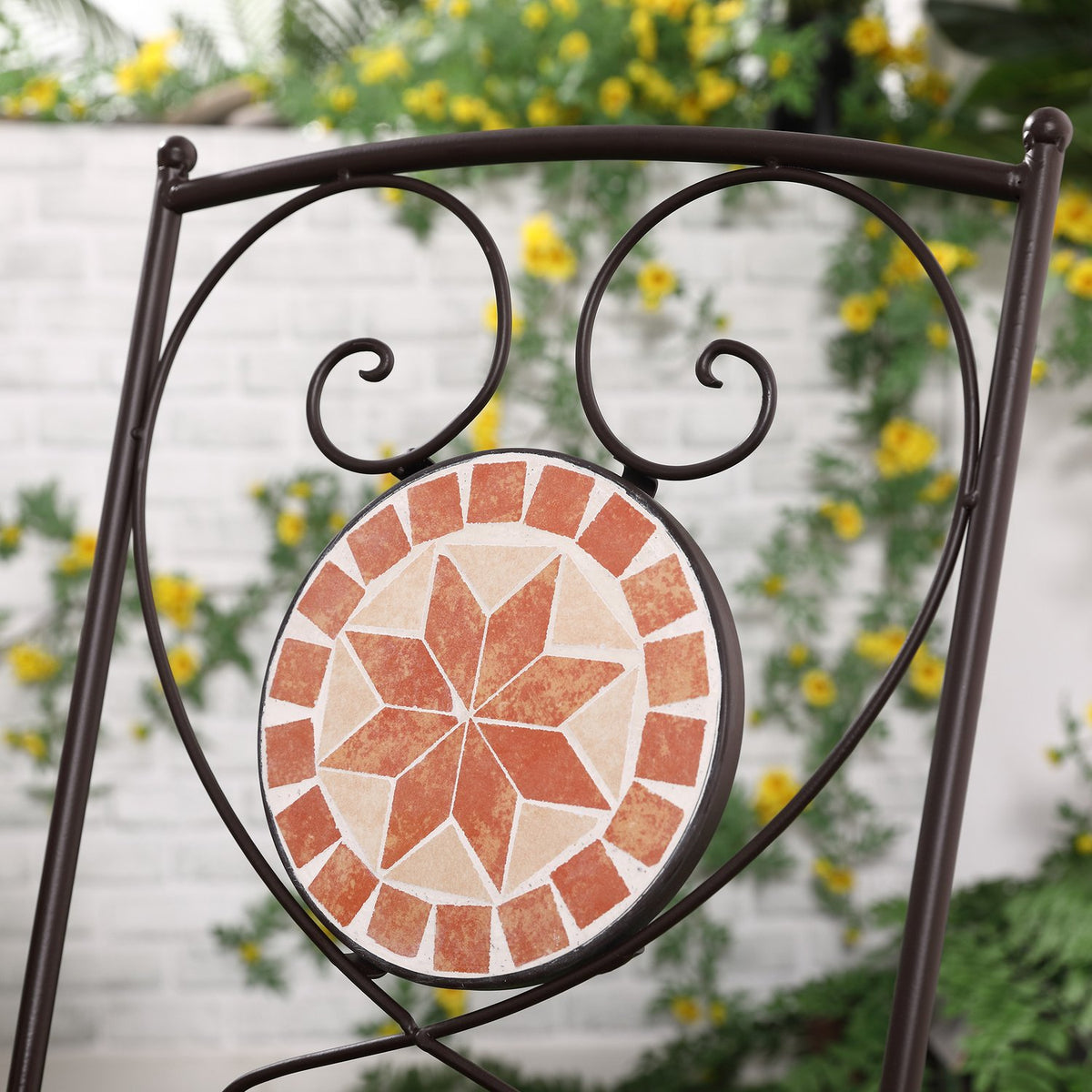 3 Pcs. Bistro Set Garden Furniture Set Balcony Set With 1 Coffee Table, 2 Folding Chairs, Seating Group With Mosaic Pattern, Metal, Coffee