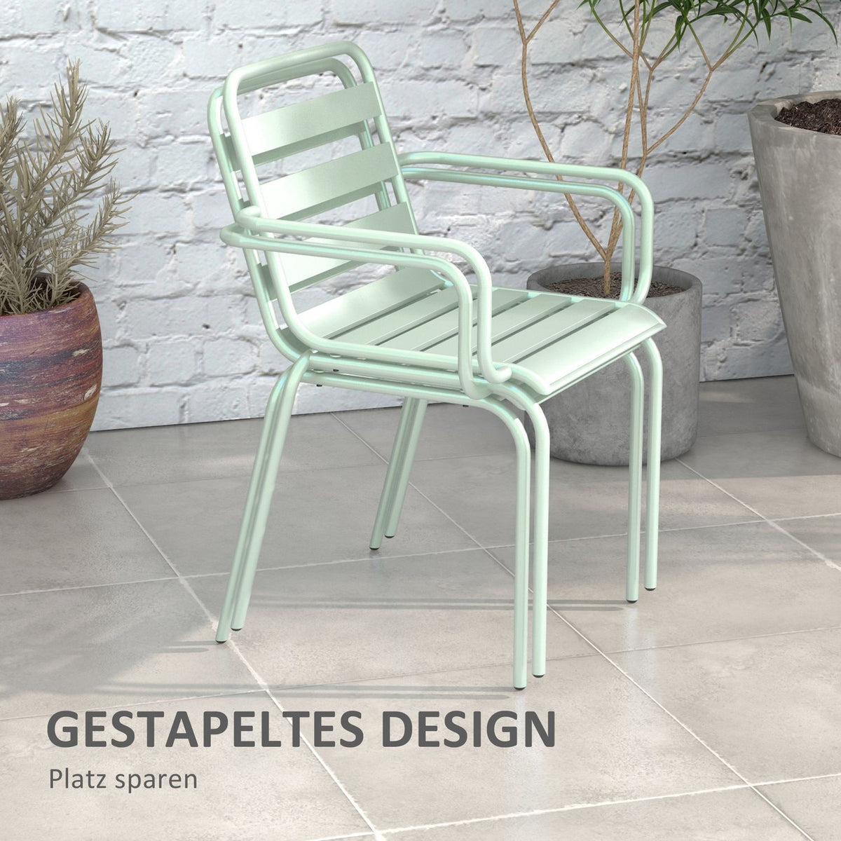 3 Pcs. Bistro Set Garden Furniture Set With 1 Coffee Table, 2 Stackable Chairs, Balcony Set, Seating Group For Balcony, Terrace, Steel, Green