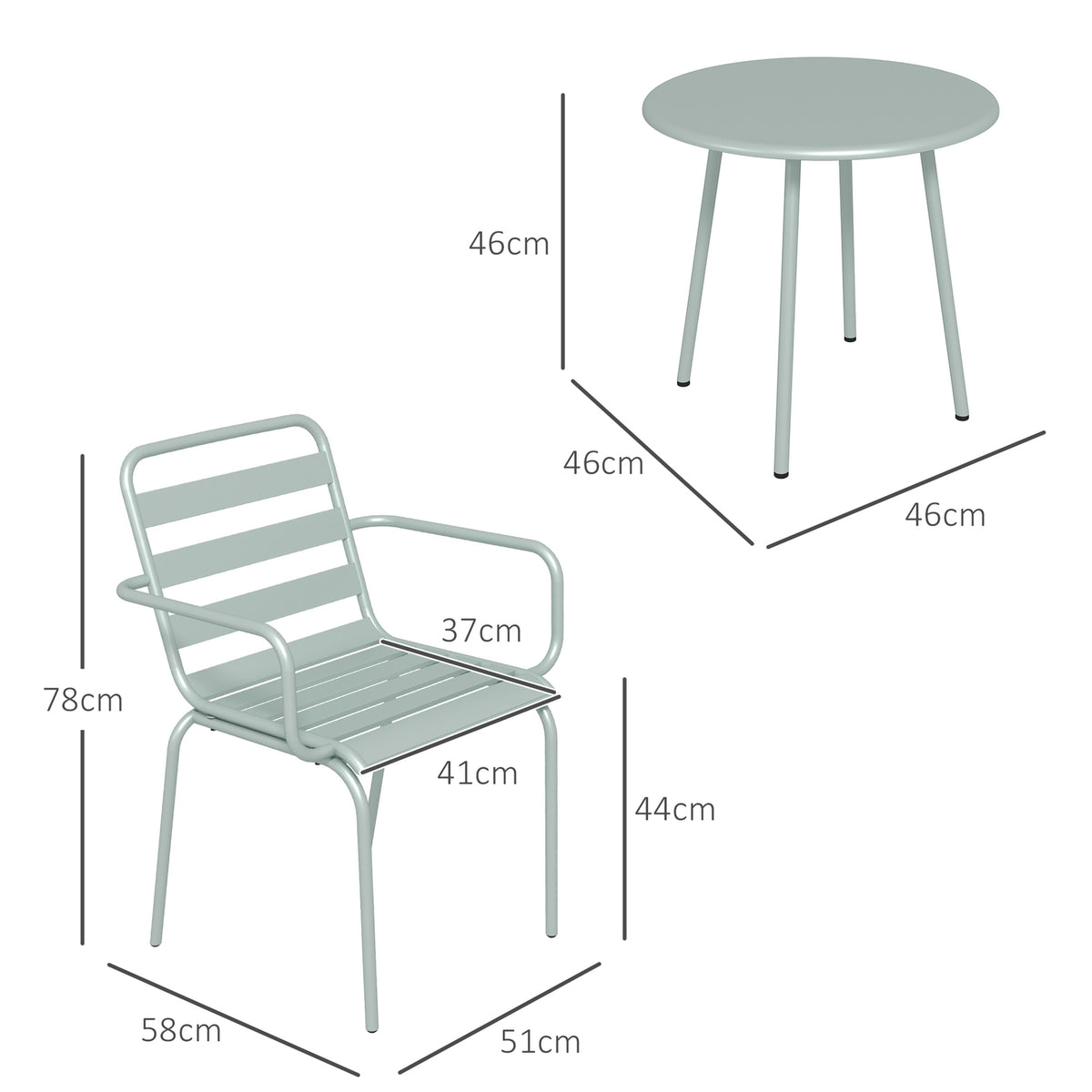 3 Pcs. Bistro Set Garden Furniture Set With 1 Coffee Table, 2 Stackable Chairs, Balcony Set, Seating Group For Balcony, Terrace, Steel, Green