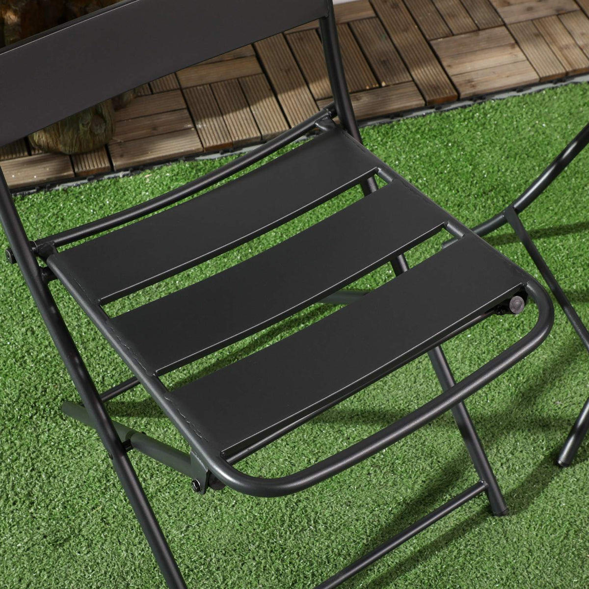 3 Pcs. Garden Furniture Set, Garden Bistro Set Including 1 Folding Table, 2 Folding Chairs, Garden Furniture For Patio, Garden, Balcony, Steel, Black