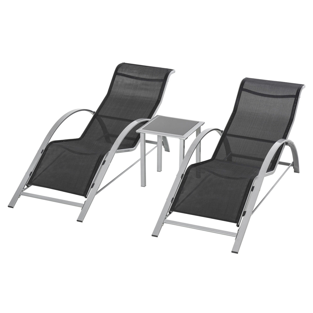 3 Pcs. Garden Lounger With Table Garden Set Garden Seating Group Garden Table Set Metal Mesh Black 2 X Armchairs 1 X Table