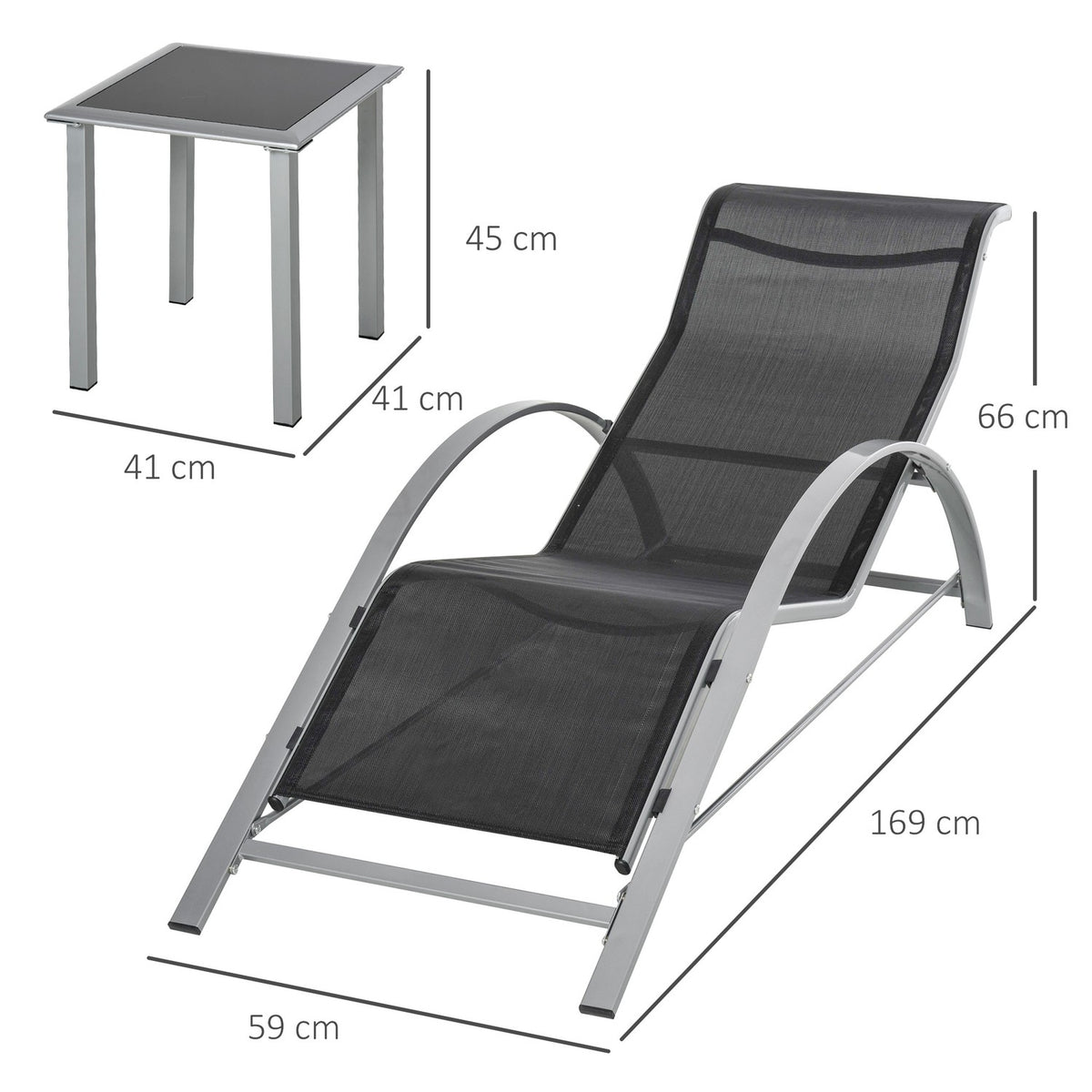 3 Pcs. Garden Lounger With Table Garden Set Garden Seating Group Garden Table Set Metal Mesh Black 2 X Armchairs 1 X Table