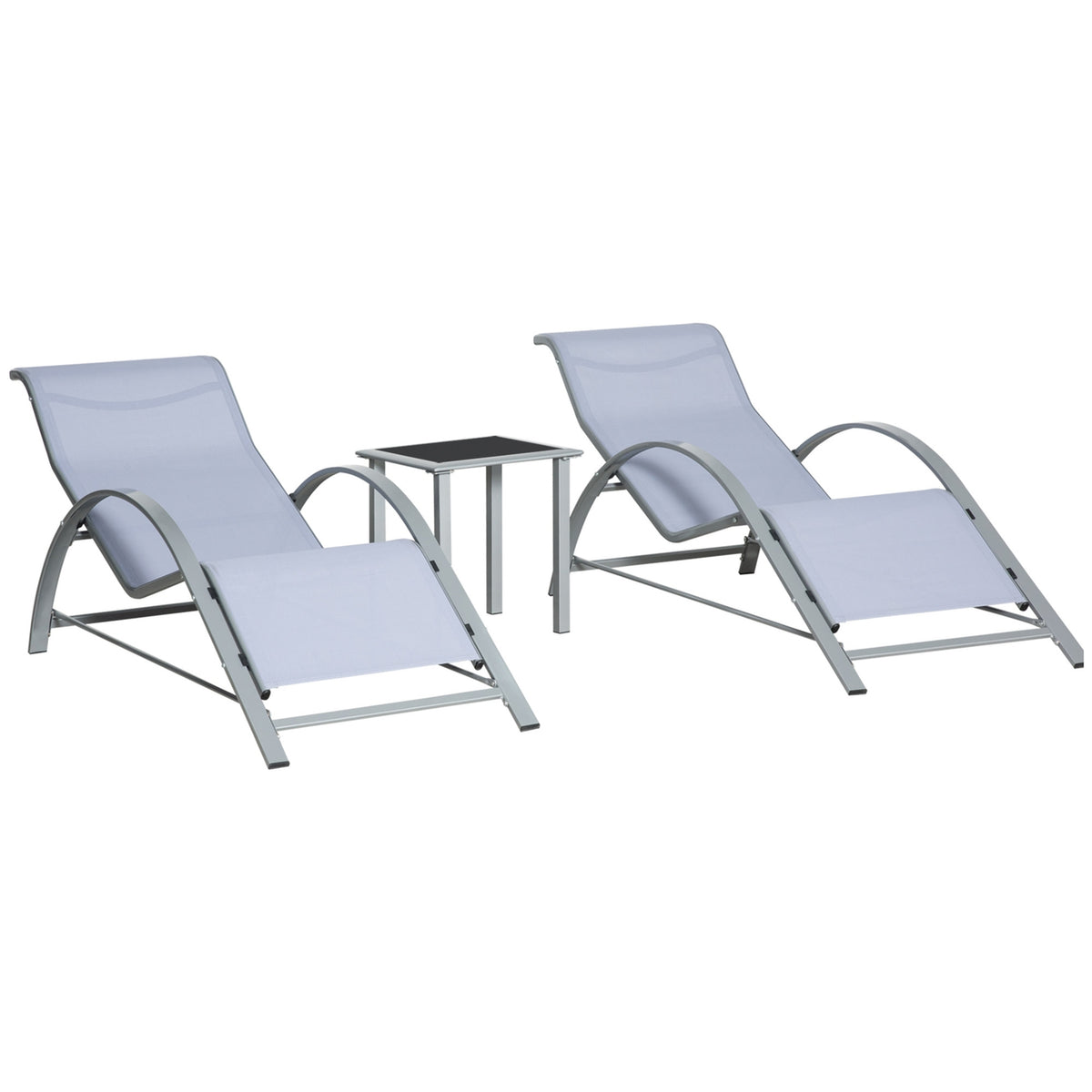 3 Pcs. Garden Lounger With Table Garden Set Garden Seating Group Garden Table Set Metal Mesh Gray 2 X Armchairs 1 X Table