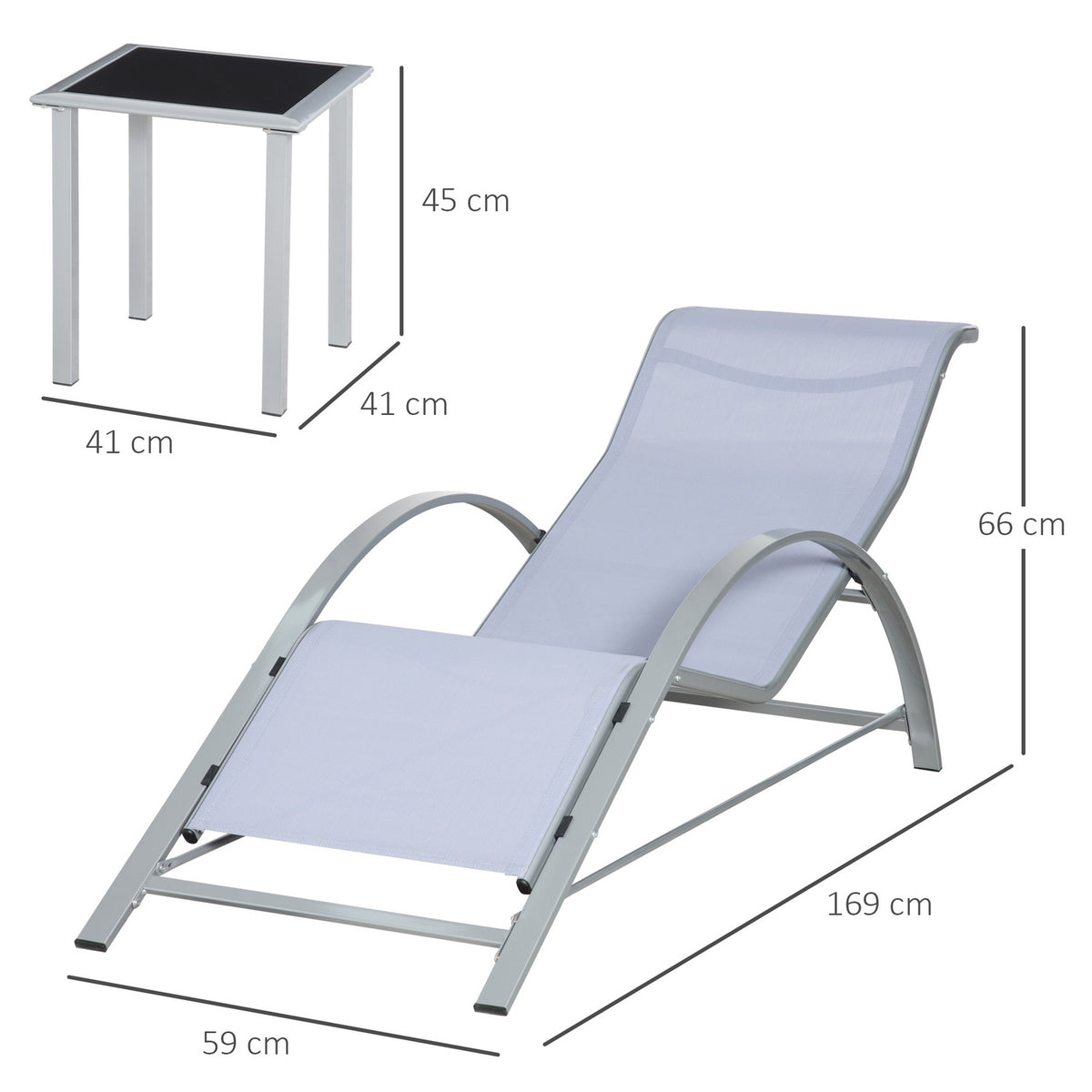 3 Pcs. Garden Lounger With Table Garden Set Garden Seating Group Garden Table Set Metal Mesh Gray 2 X Armchairs 1 X Table