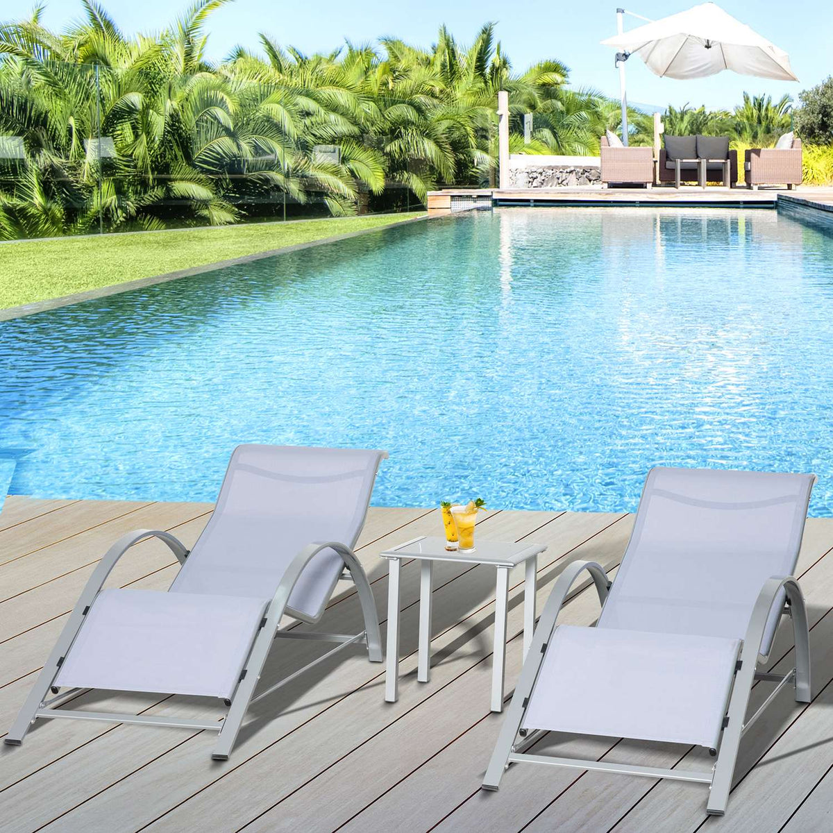 3 Pcs. Garden Lounger With Table Garden Set Garden Seating Group Garden Table Set Metal Mesh Gray 2 X Armchairs 1 X Table