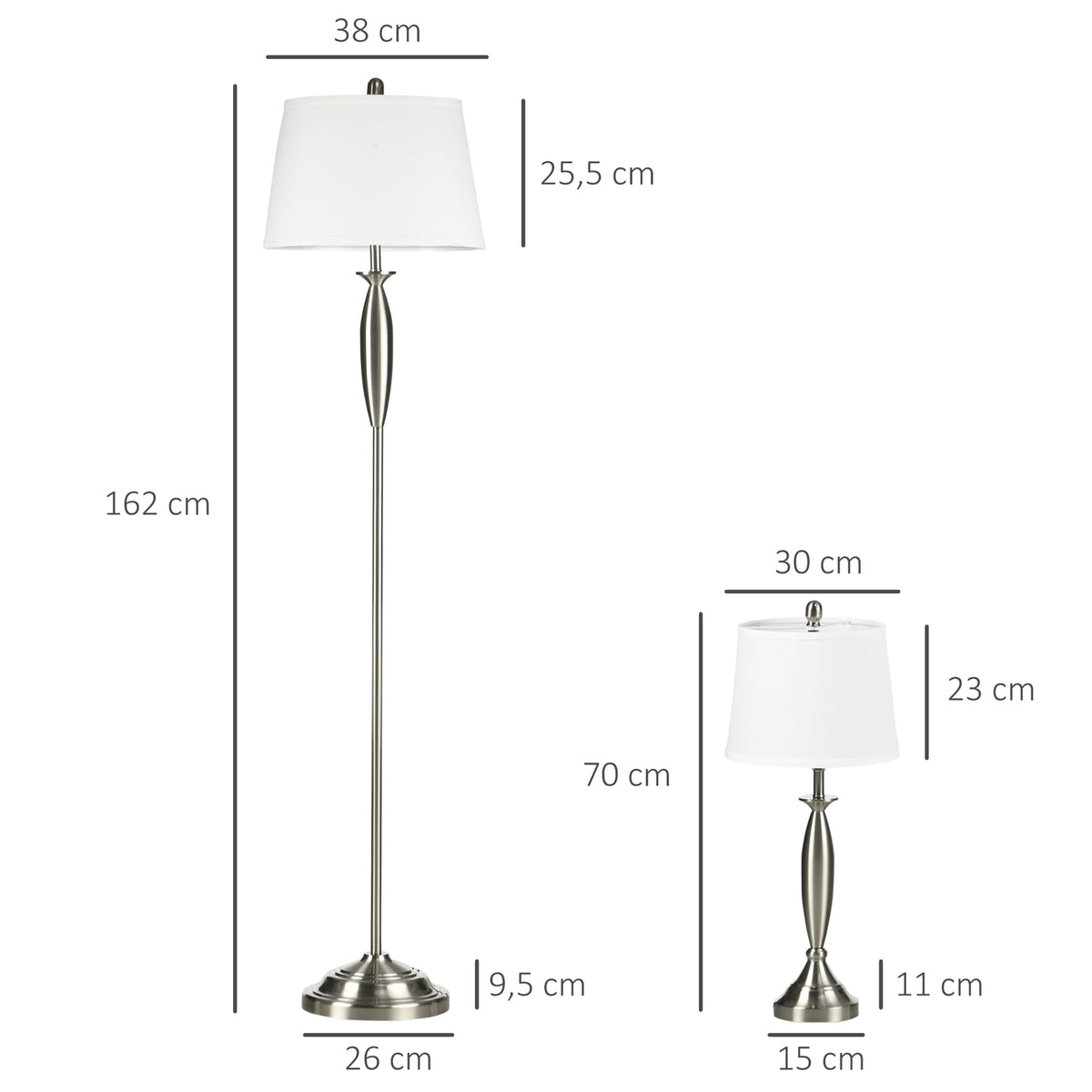 3 Pcs. Lamp Set Floor Lamp 2 Table Lamps E27 Living Room Bedroom Silver + White