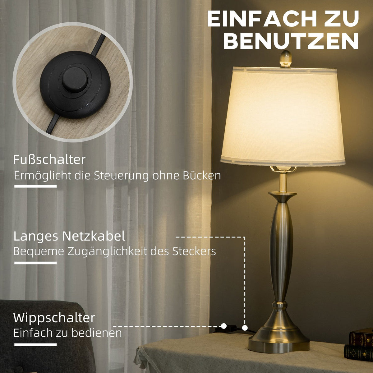 3 Pcs. Lamp Set Floor Lamp 2 Table Lamps E27 Living Room Bedroom Silver + White