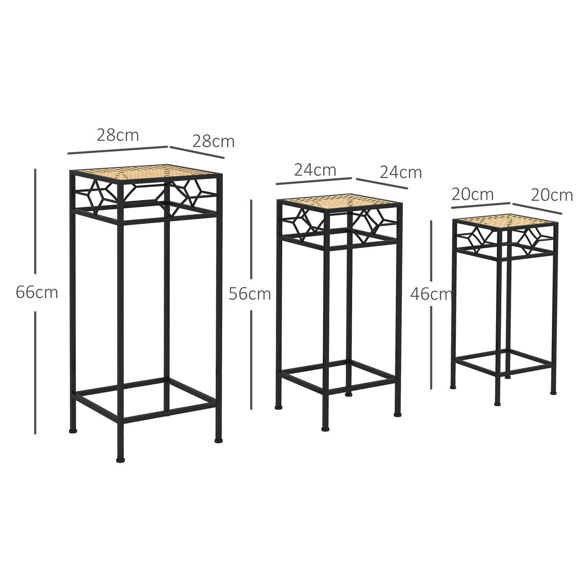 3 Pcs. Plant Stand Stackable Flower Stool Flower Pot Holder With Rattan Look Plant Stool For Garden Balcony Metal Gold