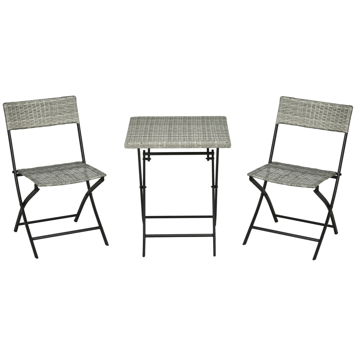 3 Pcs. Rats Balcony Furniture Set, Bistro Set With 2 Folding Chairs, Folding Table, Garden Furniture Set, Seating Group, Seating Set, Metal, Light Gray