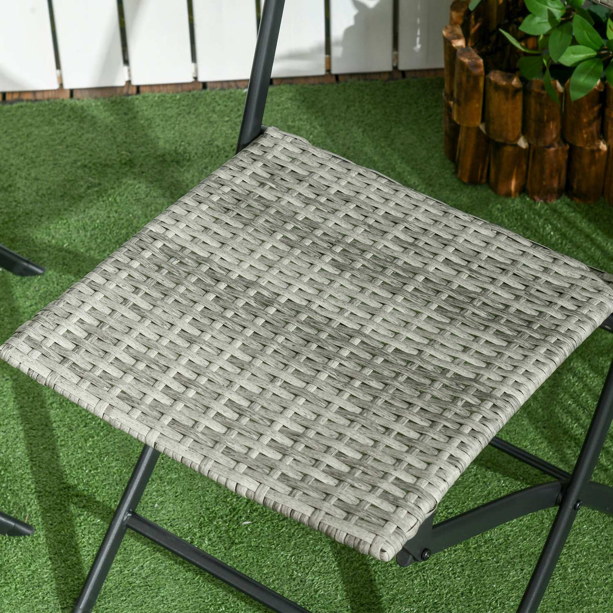 3 Pcs. Rats Balcony Furniture Set, Bistro Set With 2 Folding Chairs, Folding Table, Garden Furniture Set, Seating Group, Seating Set, Metal, Light Gray