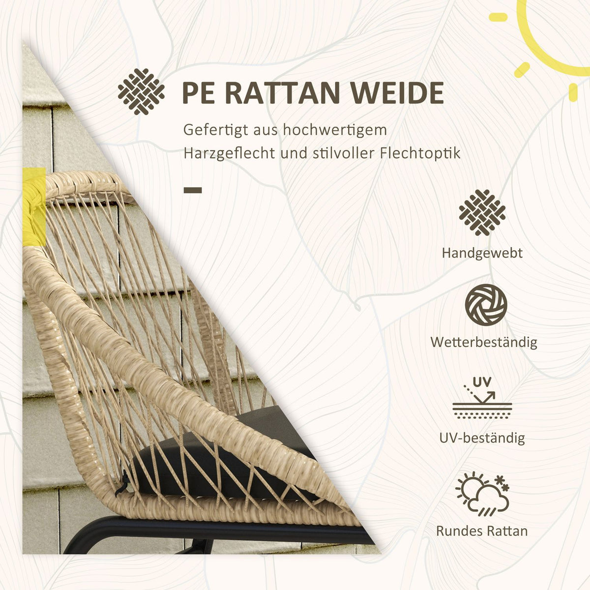 3 Pcs. Rattan Garden Furniture Set, Balcony Furniture Set With Coffee Table, 2 Chairs, Seating Set With Cushions, Polyester, Yellow