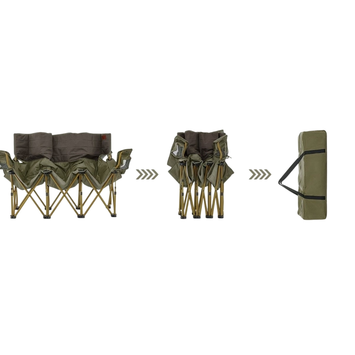 3-Person Folding Camping Chair, Padded, 2 Cup Holders, Green