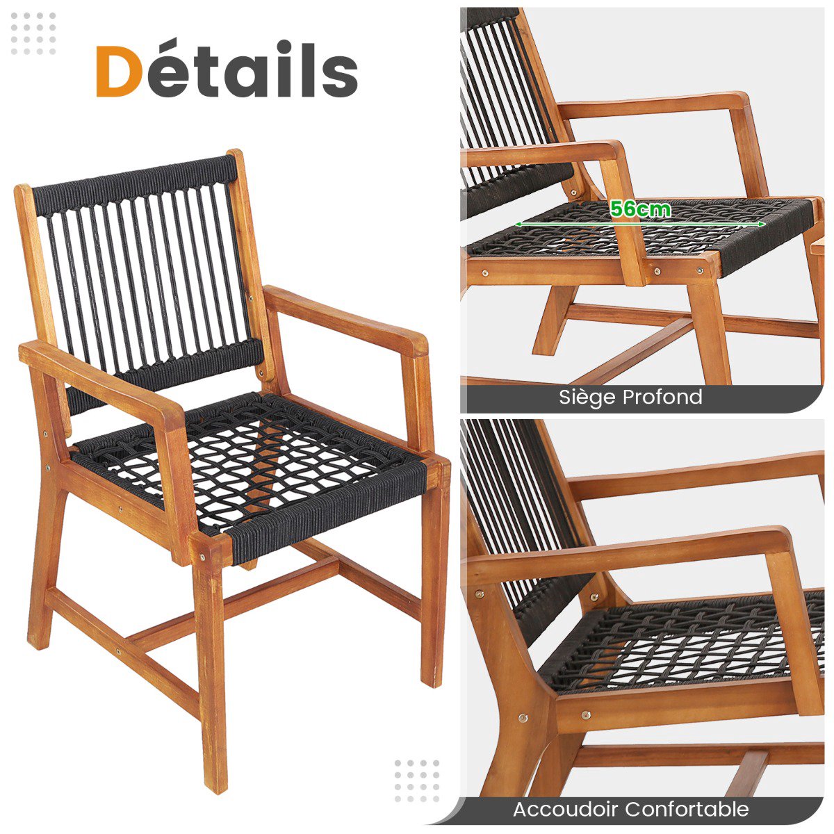 3-Piece Acacia Wood Patio Set, 2 Armchairs, Table