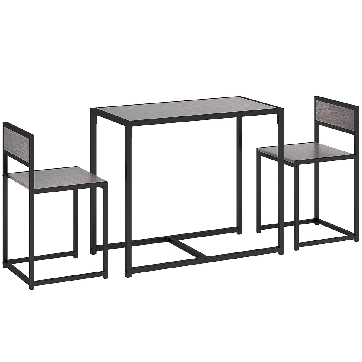 3-Piece Bar Table Set with 2 Chairs, Grey MDF, Steel Frame