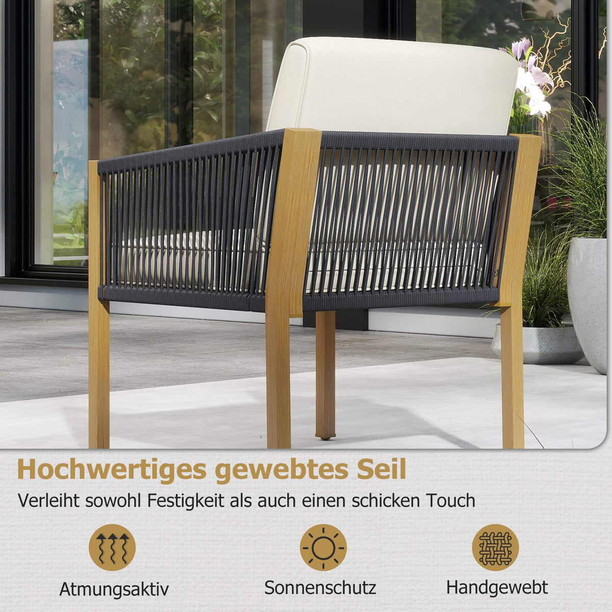 3-Piece Bistro Set with Cushions, Beige, for Balcony & Garden