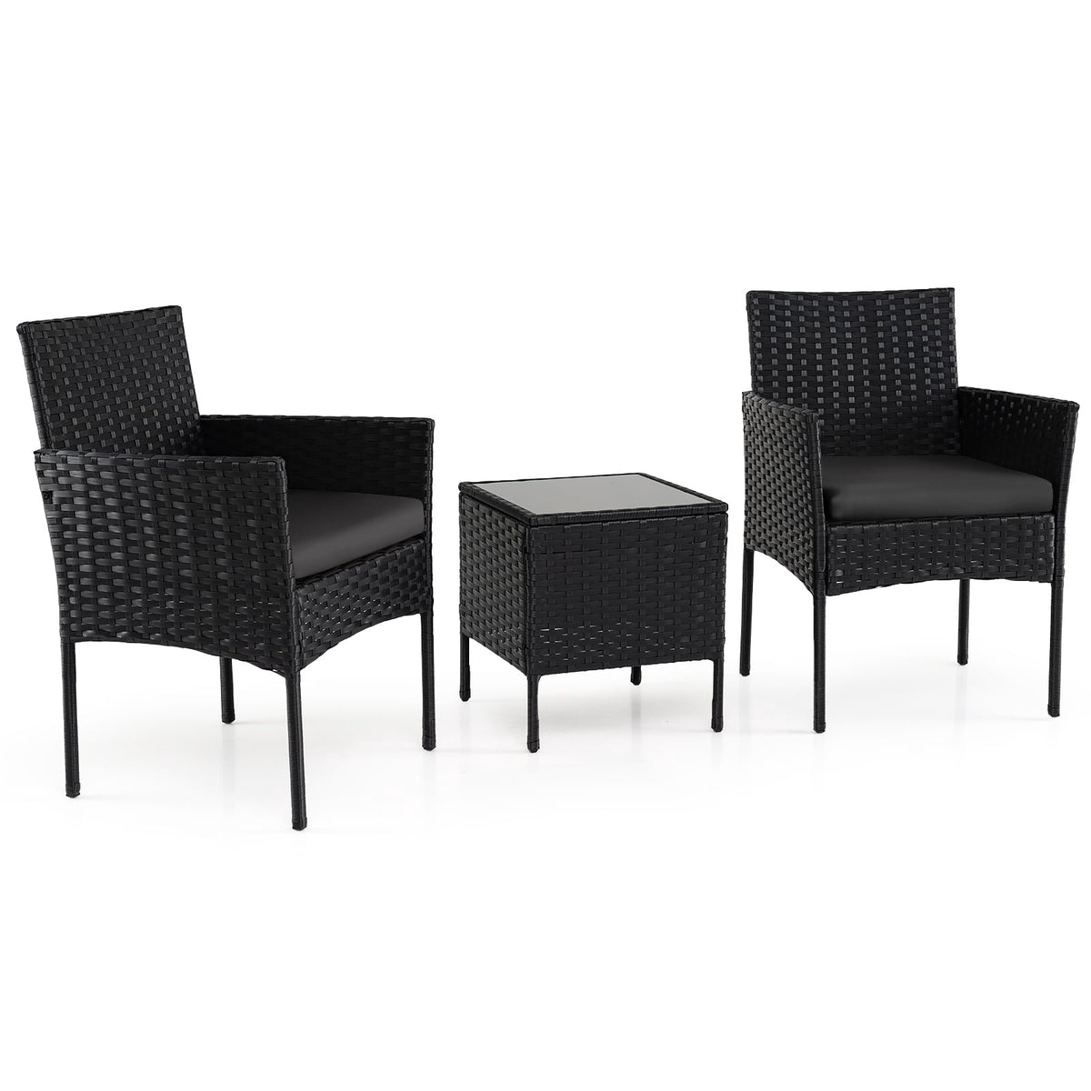 3-Piece Black Rattan Outdoor Furniture Set with Table
