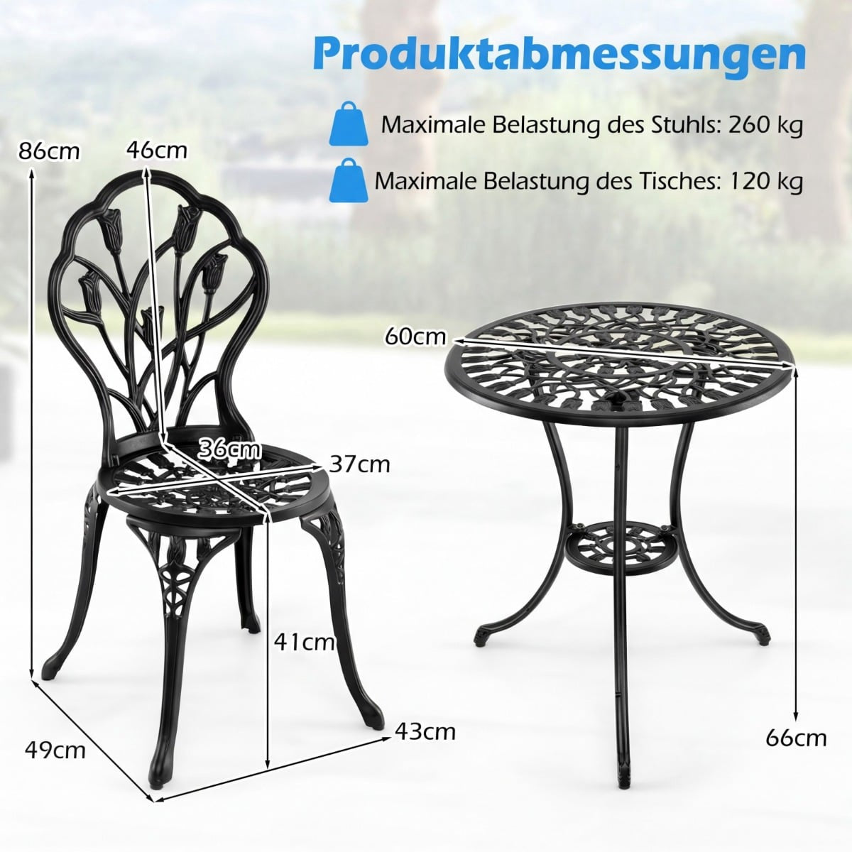 3-Piece Cast Aluminum Bistro Set with Umbrella Hole
