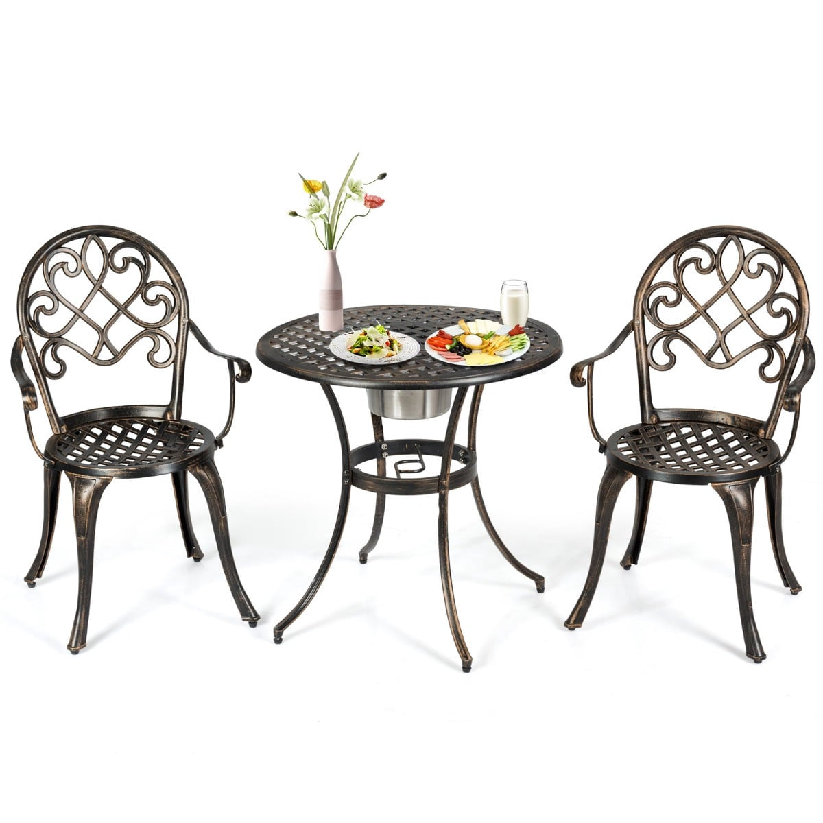 3-Piece Cast Aluminum Outdoor Bistro Set with Ice Bucket
