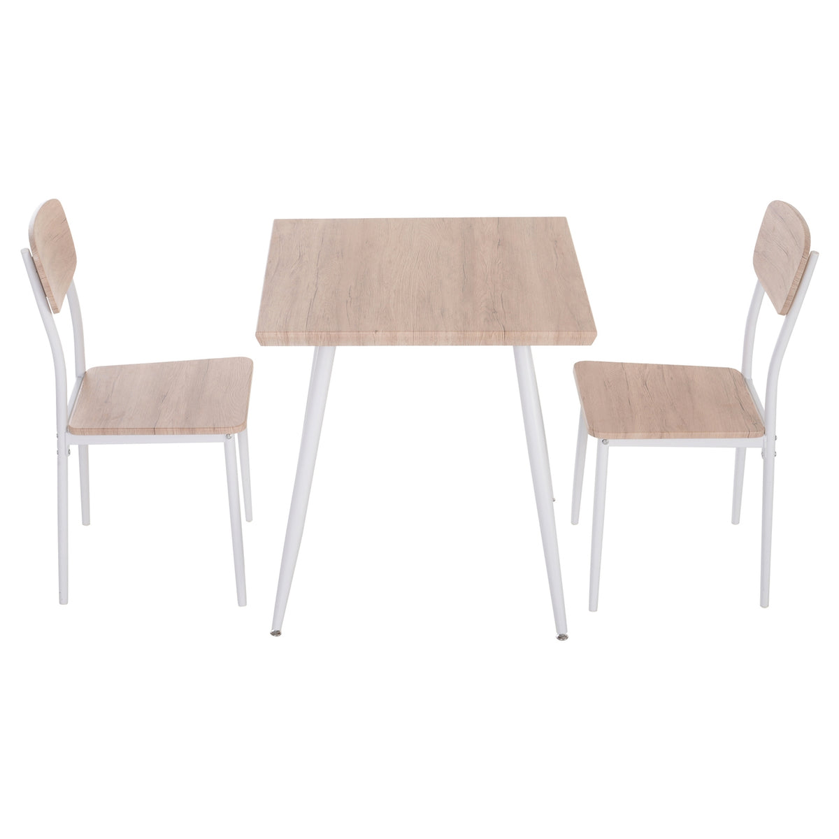 3-Piece Dining Group Dining Table Set Mdf + Metal Natural Wood Grain + White With 1 Table + 2 Chairs