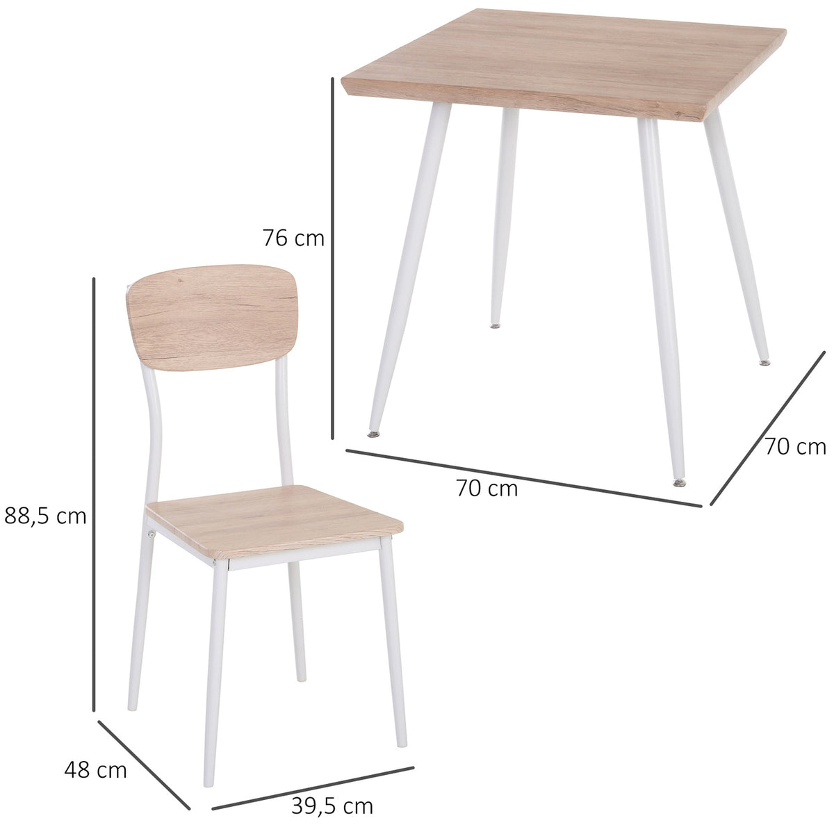3-Piece Dining Group Dining Table Set Mdf + Metal Natural Wood Grain + White With 1 Table + 2 Chairs