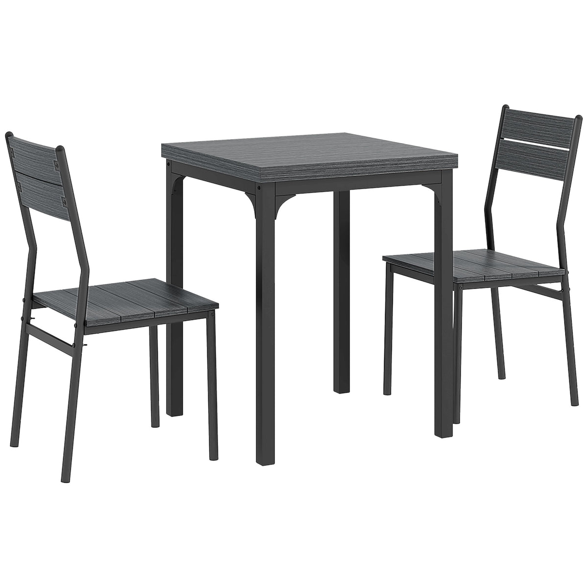 3-Piece Dining Set, Table and 2 Chairs, MDF & Metal, Gray
