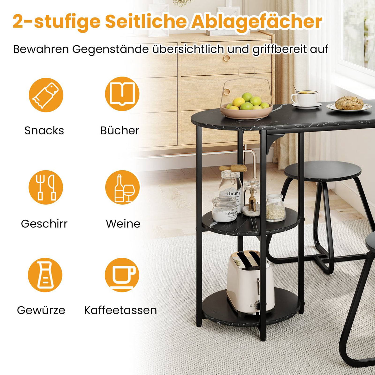 3-Piece Dining Set with Table & 2 Stools, Space-Saving