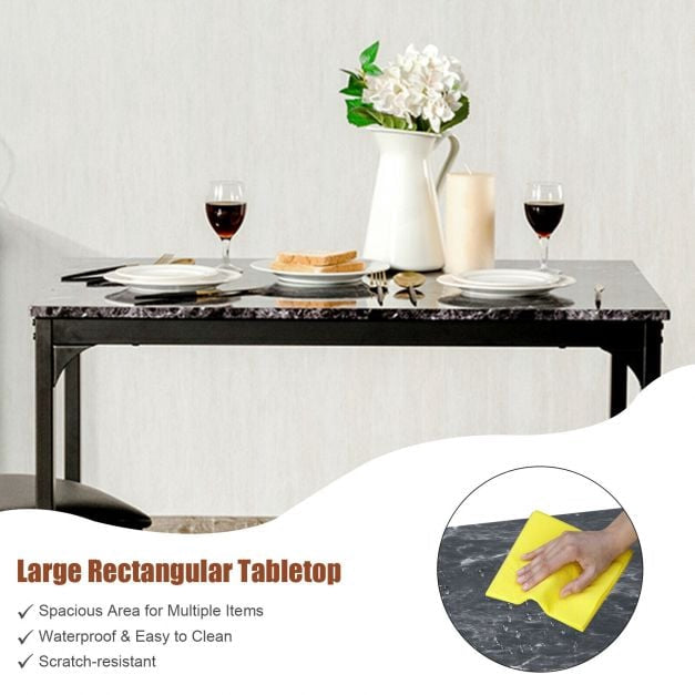 3-Piece Dining Table Set, 2 Faux Leather Stools, Black