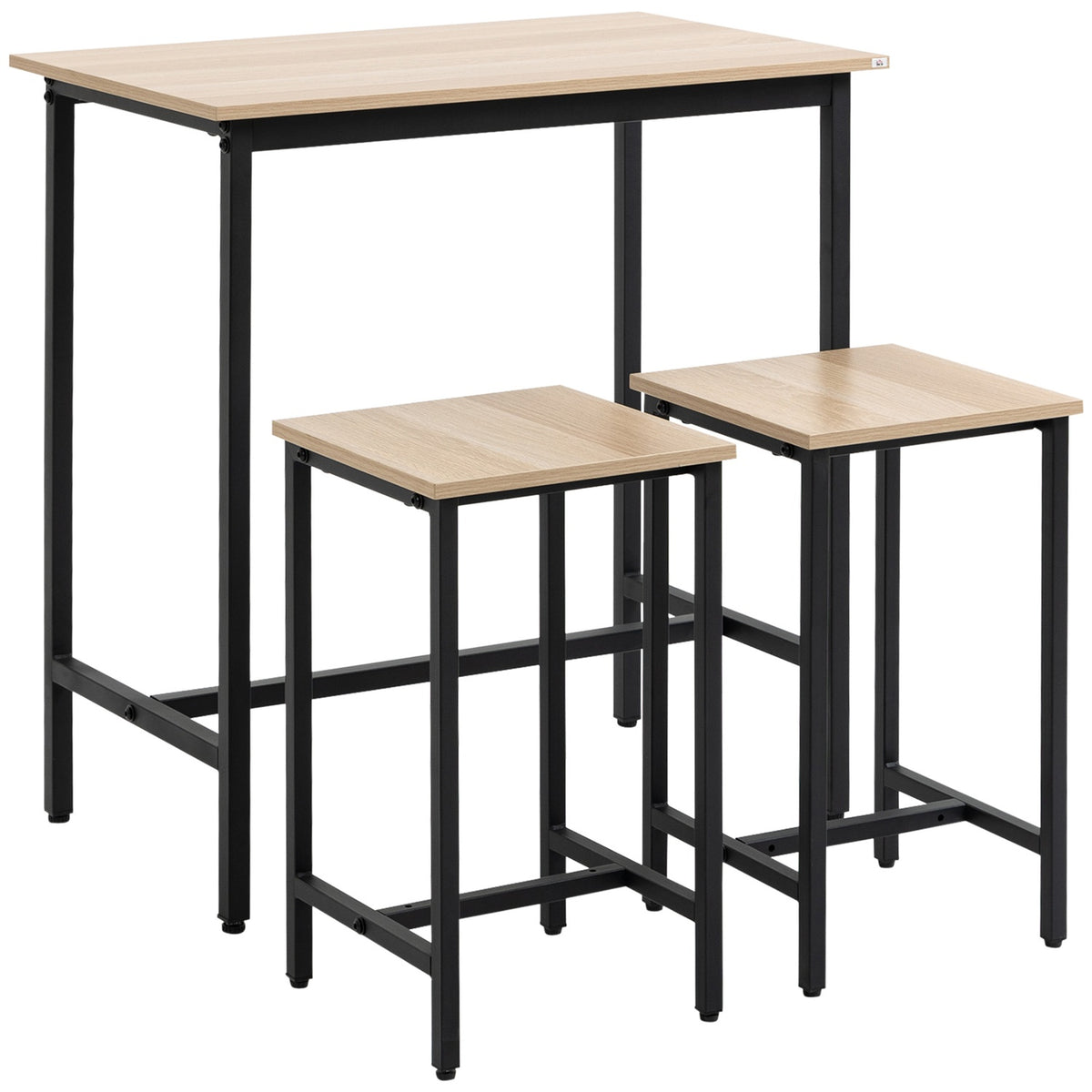 3-Piece Dining Table Set For Balcony And Garden, Chipboard And Steel Frame, Natural Wood Look And Black, 80X50X85Cm