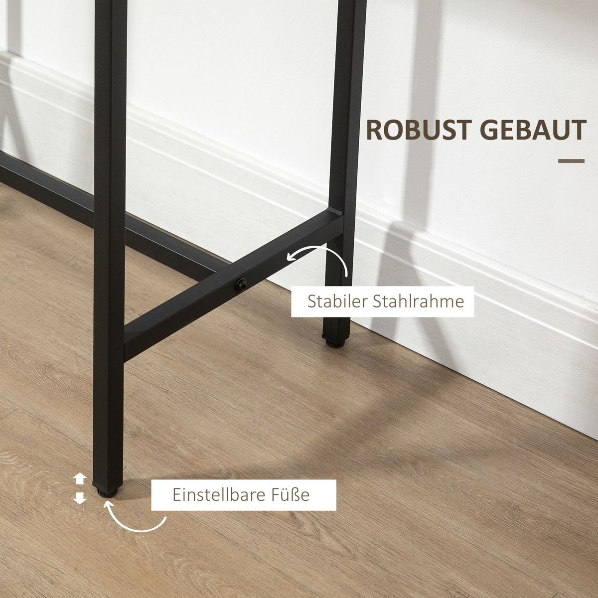 3-Piece Dining Table Set For Balcony And Garden, Chipboard And Steel Frame, Natural Wood Look And Black, 80X50X85Cm