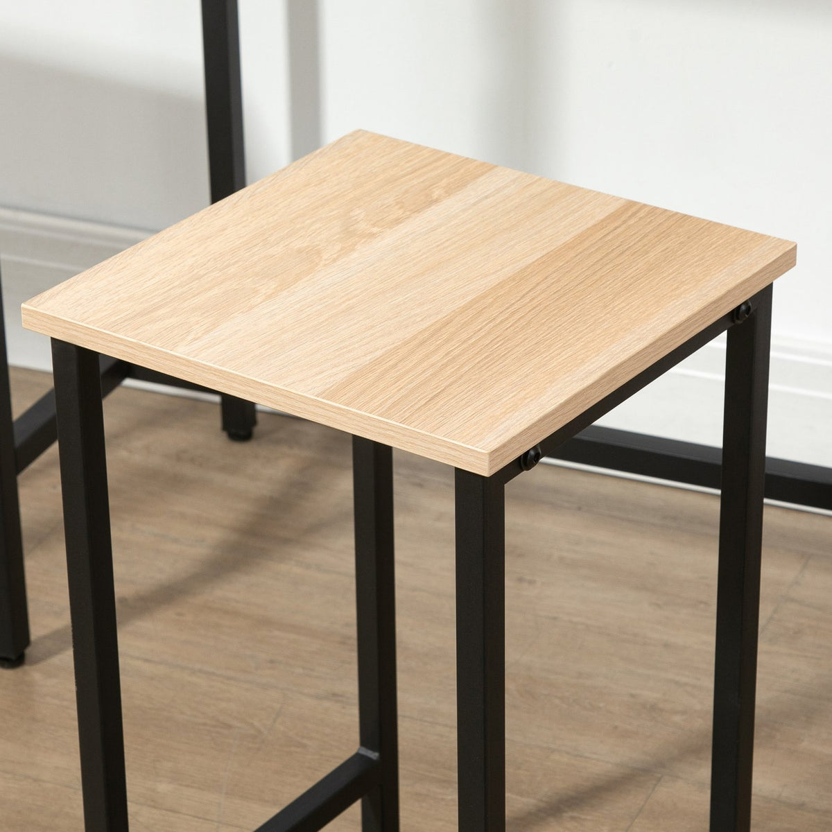 3-Piece Dining Table Set For Balcony And Garden, Chipboard And Steel Frame, Natural Wood Look And Black, 80X50X85Cm