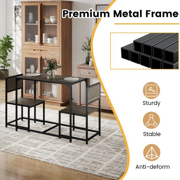 3-Piece Dining Table Set, Metal Frame, 2 Low-Back Chairs