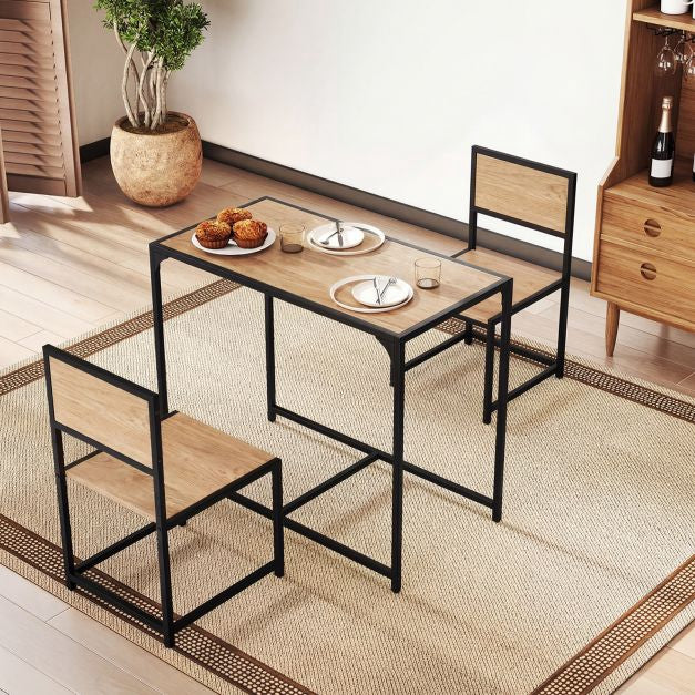 3-Piece Dining Table Set for 2, Metal Frame, Rustic Top