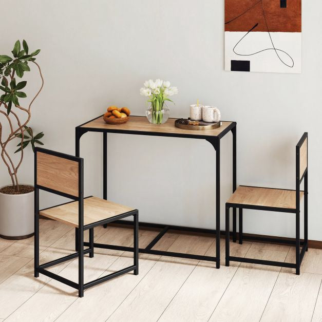 3-Piece Dining Table Set for 2, Metal Frame, Rustic Top