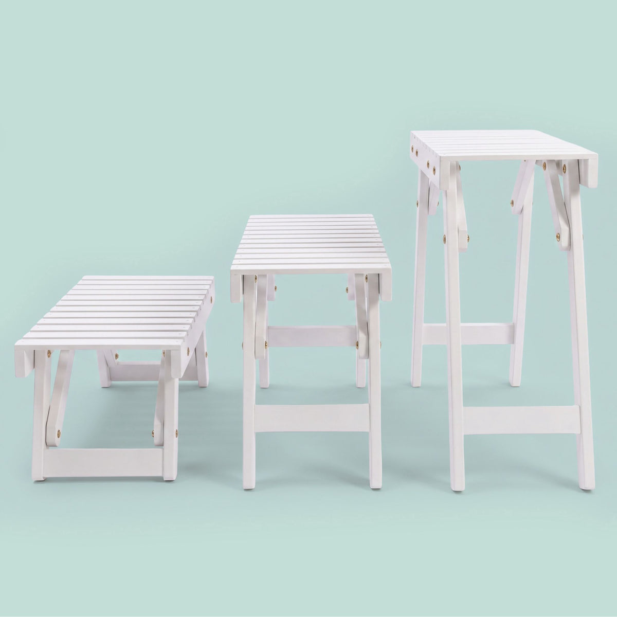 3-Piece Fir Wood Plant Stand Set – White