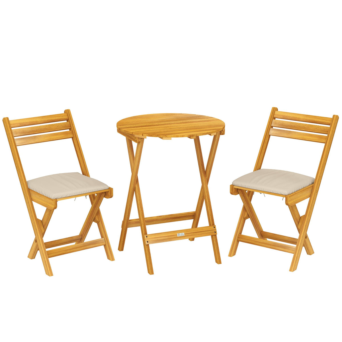 3-Piece Folding Balcony Set, Acacia Wood, Round Table