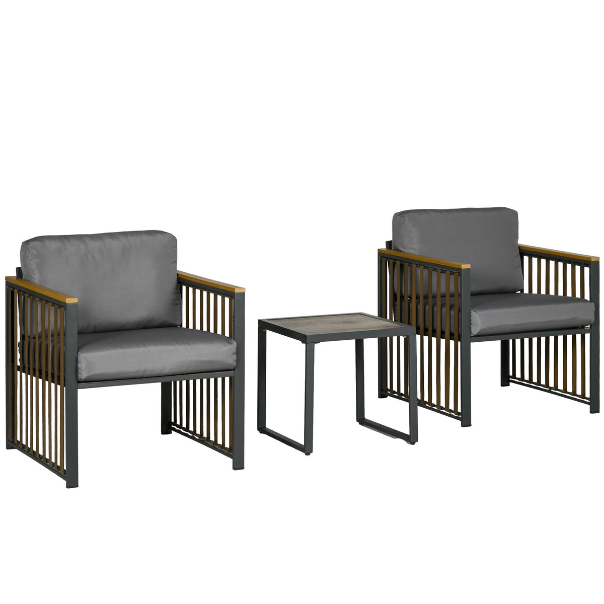 3-Piece Garden Furniture Set, Bistro Set Including Coffee Table, 2 Chairs, Garden Seating Group With Cushions, Garden Set, Balcony Furniture For Terrace, Grey