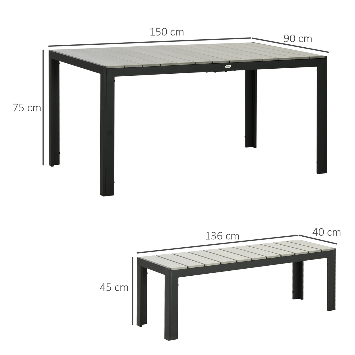 3-Piece Garden Furniture Set, Seating Area, Seating Set Including 2 Benches & 1 Table, Balcony Furniture Set For Patio, Steel, Gray