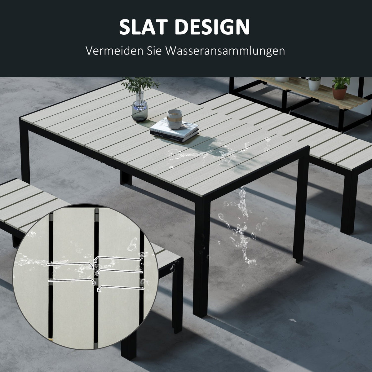 3-Piece Garden Furniture Set, Seating Area, Seating Set Including 2 Benches & 1 Table, Balcony Furniture Set For Patio, Steel, Gray