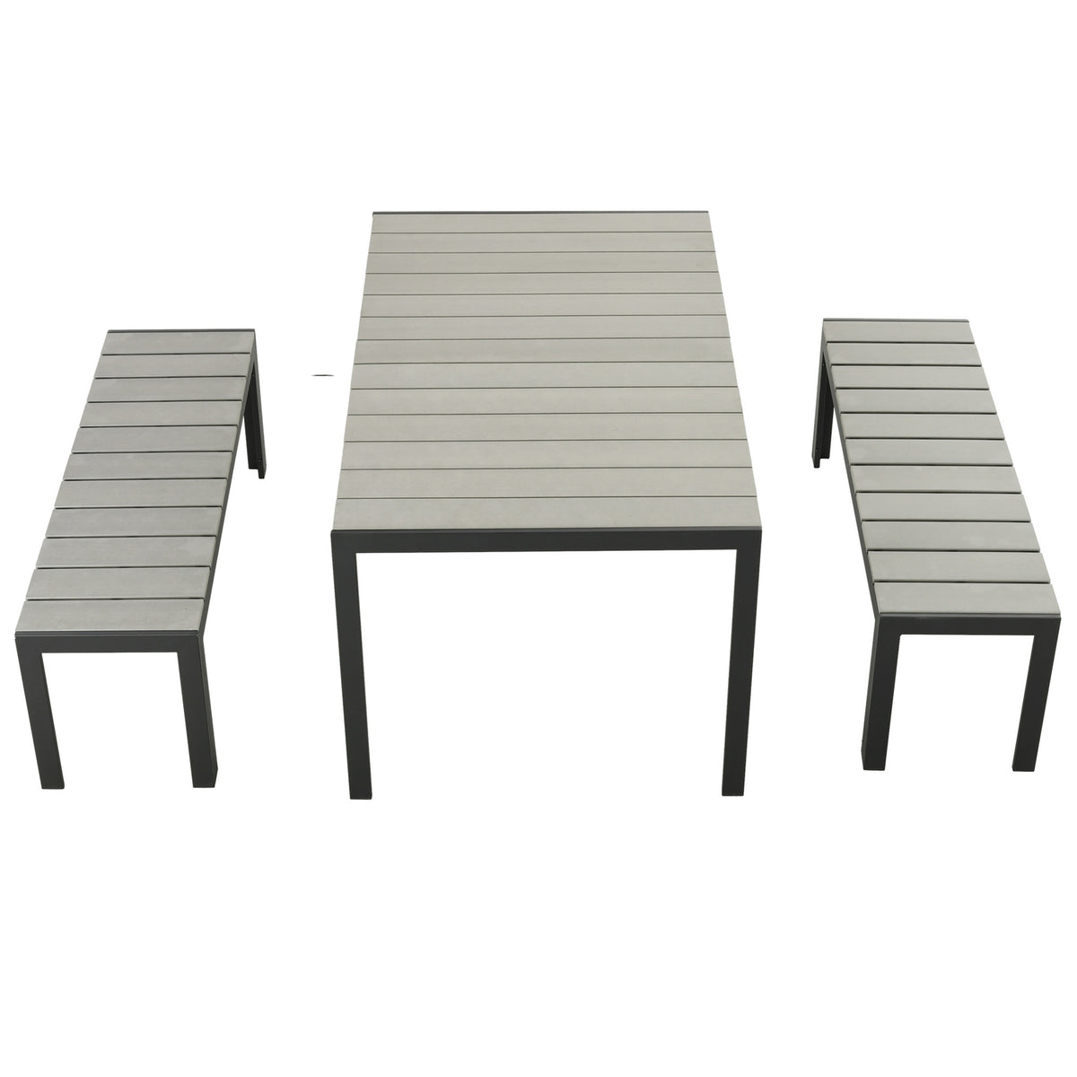 3-Piece Garden Furniture Set, Seating Area, Seating Set Including 2 Benches & 1 Table, Balcony Furniture Set For Patio, Steel, Gray