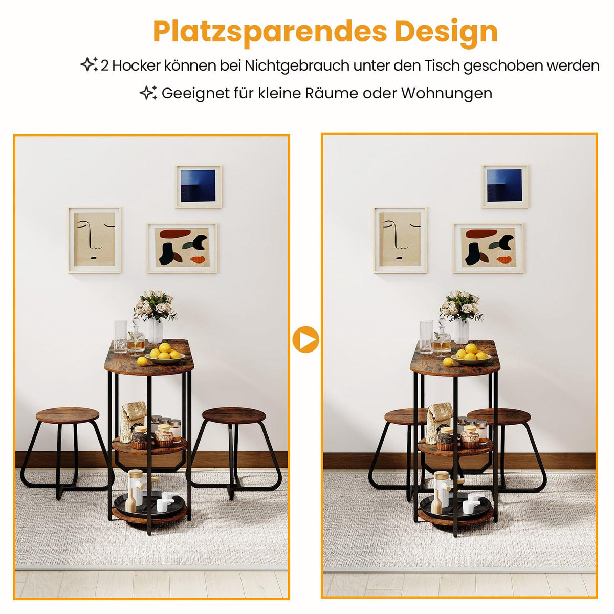 3-Piece Industrial Dining Set with Storage Shelves