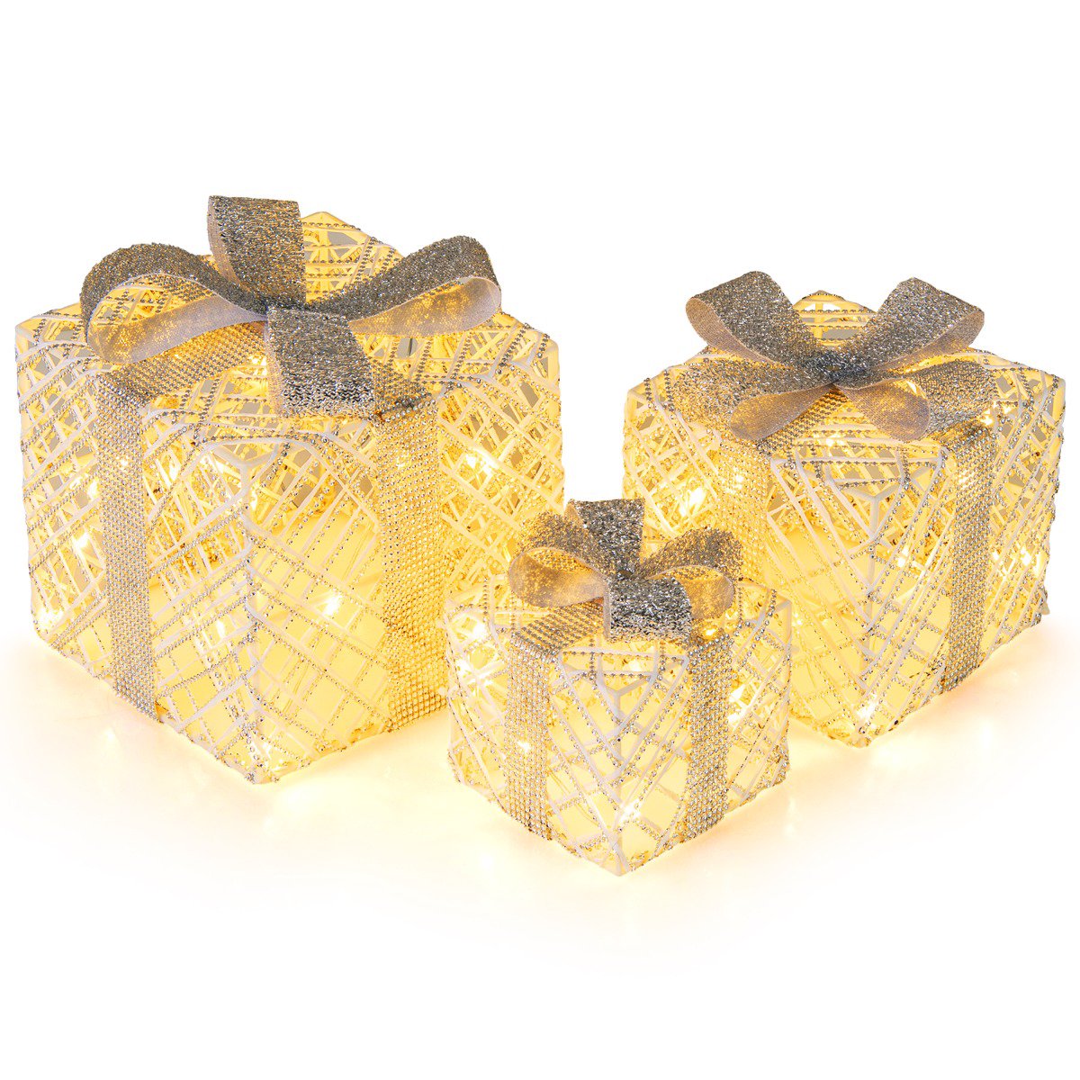 3-Piece LED Gift Boxes Set with 50 Warm White Lights