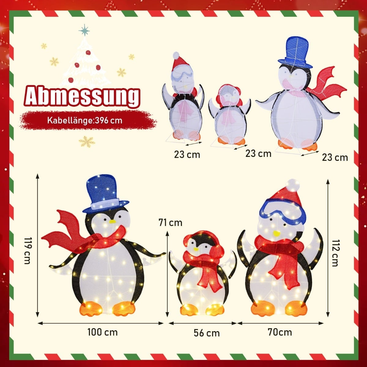 3-Piece LED Penguin Family with 160 Warm White Lights