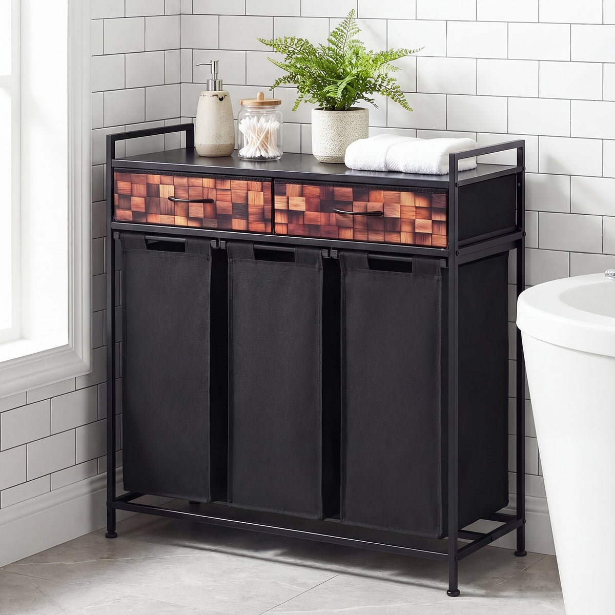 3-Piece Laundry Hamper with Removable Baskets, Metal Frame