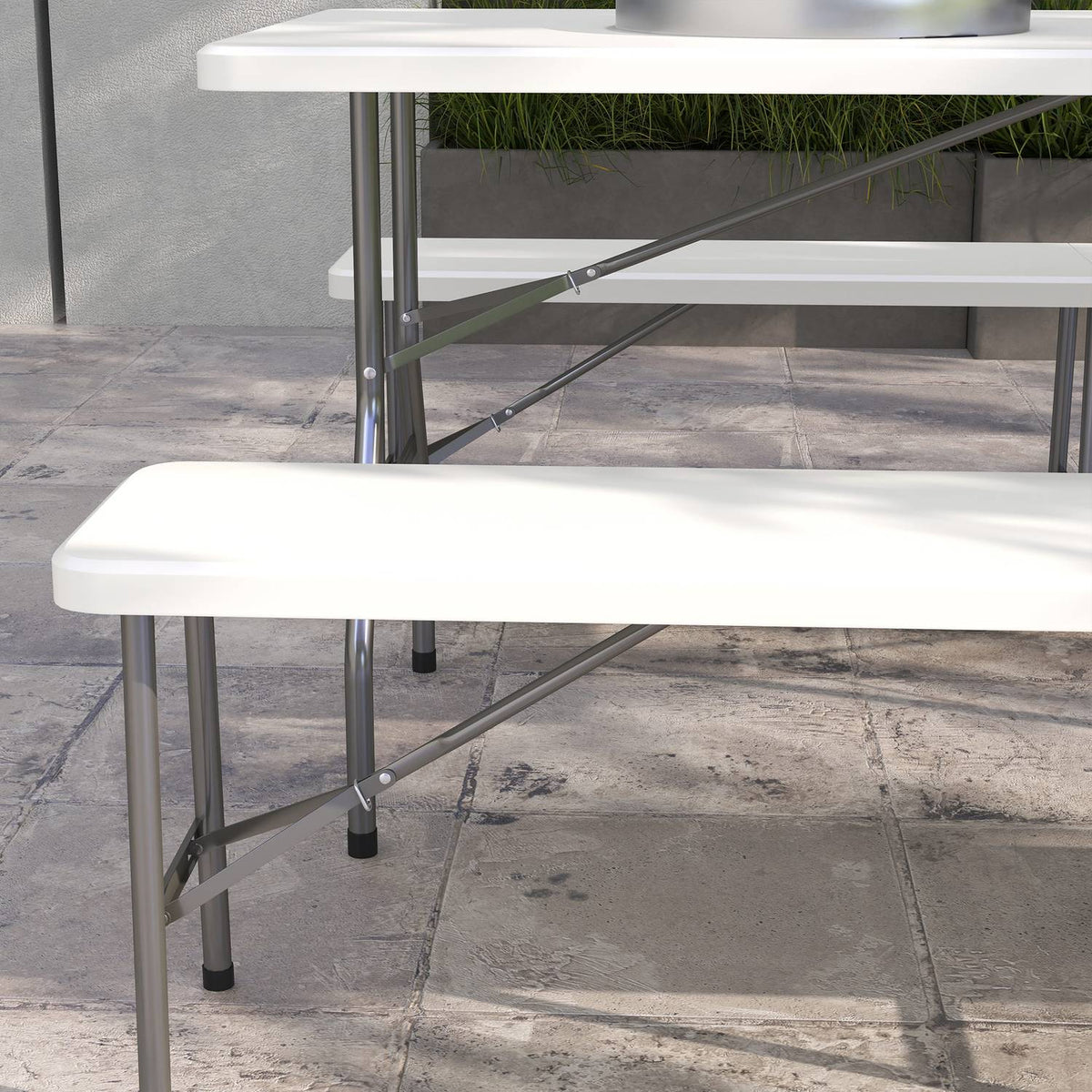 3-Piece Marquee Set Beer Table 2 Beer Benches 6 People Hdpe White