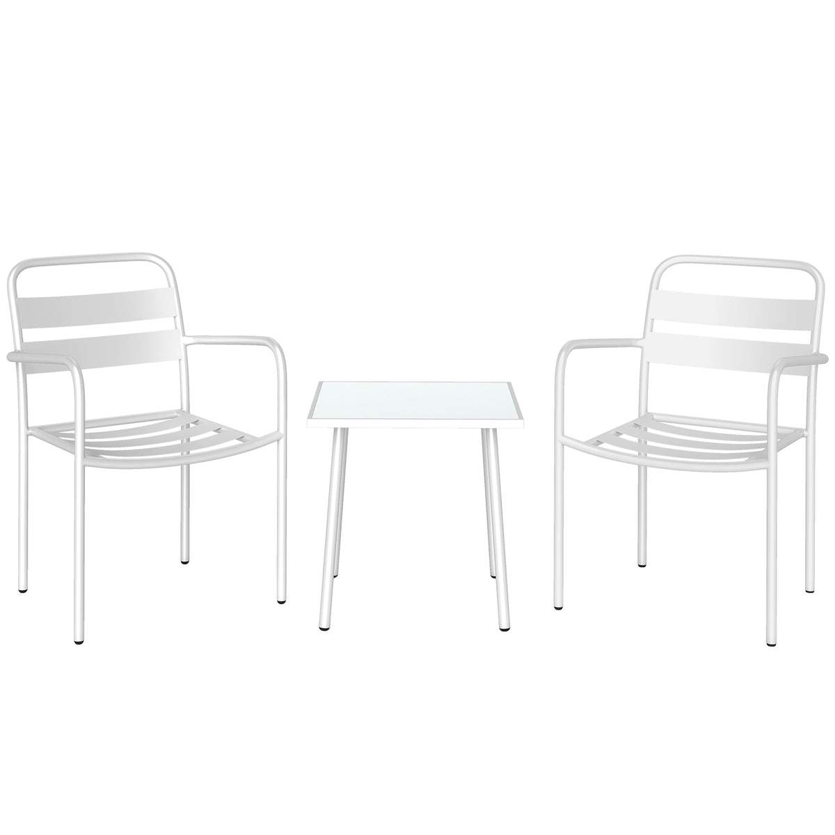 3-Piece Metal Patio Bistro Set with Glass Table, White